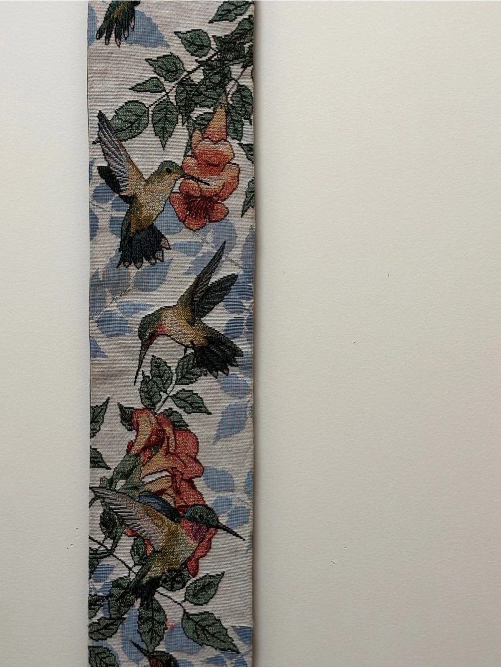 Hummingbird Floral Wall Hanging Tapestry in Blue and Coral